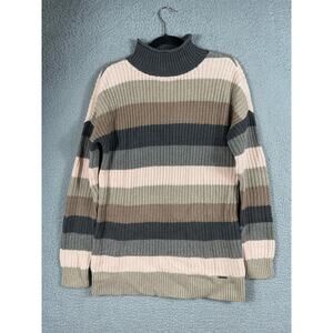 Abercrombie & Fitch Womens Size M Long Knit Pullover Mock Neck Sweater Striped